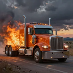 painting of a flaming truck