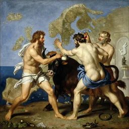 a painting of europe getting kidnapped by the bull, europa, realism