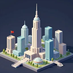 soviet city of the future in low - poly 2 d style, professional illustration