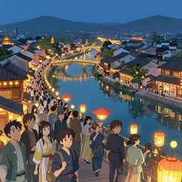 grand river lantern festival, tang dynasty, the crowd surged, fantasy art by greg, loish, rhads, ferdinand knab, makoto shinkai and lois van baarle, ilya kuvshinov, rossdraws, tom bagshaw, global illumination, radiant light, happy, detailed and intricate environment, 8 k