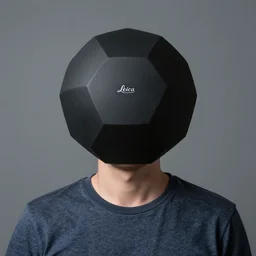 A man whose head is shaped like an octahedron, 8k Leica photograph