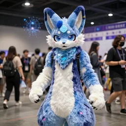 photo from a cyberpunk era furry fandom convention, after the genetic revolution and quantum singularity.