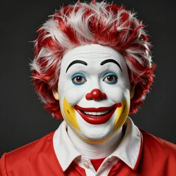 photo portrait of ronald mcdonald with the face of gary busey, ronald mcdonald, realistic, hyperrealistic, 8 k resolution, hd quality, very detailed, highly detailed, intricate details, real life, real world, trending on artstation, digital art, really realistic, very realistic, headshot, head in frame, photograph, portrait