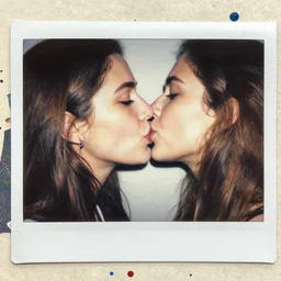 double exposure of two women kissing ( closeup ) and an acrylic painting, lomography. this photograph is subsequently printed out and splattered with paint. mixed media collage art with magazines and found art