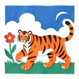 a tiger playing with a flower, abstract paper cutout art, Matisse