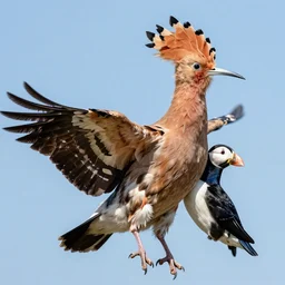 a realistic photo of a birdlike creature made of birds merged, creature wrinkles feathers exotic morphing hoopoe, morphing wings king vulture head, merging pheasant skin merged sky animal, atlantic puffin, turaco morphing chicken, clear, global illumination, refraction, displacement map, bump map, normal map