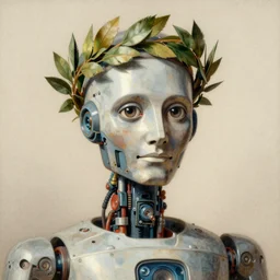 a portrait of a robot with a crown of laurels ( c. 1 8 8 0 - 1 8 9 2 ) drawing in high resolution by otto eerelman
