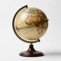 art deco globe on stand, commercial catalog photo, isolated on a pure white background, centered, entire object in frame, sharp focus, soft studio lighting