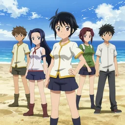 Team RWBY at the beach, in the style of RWBY, sunny day,