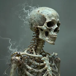 stunning eerie sage metamorphing into a skeleton, hyperrealism, photorealistic art, digital arts, intricate details and composition, surreal colors, 4 k, 8 k, artstation