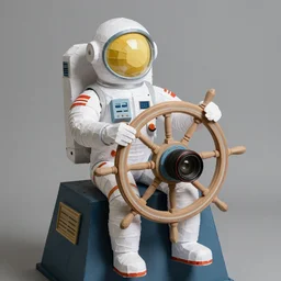 a space captain steering a giant steering wheel, canon 5 d 5 0 mm lens, papier - mache