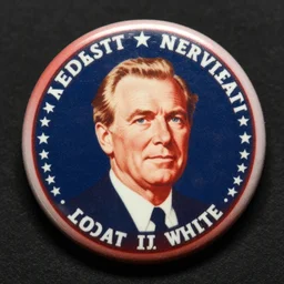 old time presidential button, 1 9 5 0 s, walter white, round, retro, patriotic, worn