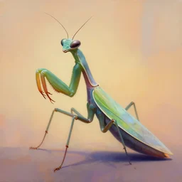 painting of praying mantis, by zdzislaw beksinski, by lewis jones, mattias adolfsson, cold hue's, warm tone gradient background, concept art, digital painting