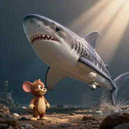 photo of tom from tom and jerry as a megamouth shark