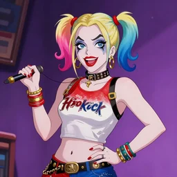 Lady Gaga as Harley Quinn, 1990s Disney, cel shading