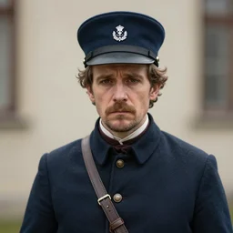 thirtysomething years old lee evans as a ( ( ( sad ) ) ), nice, quirky 1 9 th century, austrian postman. detailed soft focus natural lights, portrait by hans holbein
