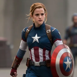 Emma Watson as Captain America, 4k, film action shot