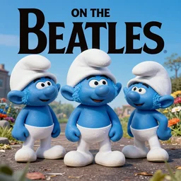 the smurfs on the beatles album cover, 8 k resolution hyperdetailed surrealism