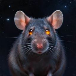 portrait painting of a rat with amber glowing eyes, background is space with lots of stars unreal render cinematic lighting art by bussiere rutkowski andreas rocha