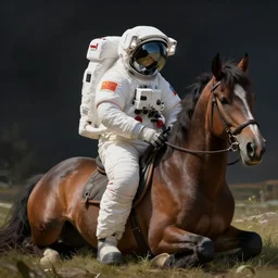 lying horse sitting on top of astronaut, artstation