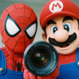 stunning film photograph of ( ( ( ( spiderman as mario odyssey ) ) ) ), zeiss lens, closeup, aperture 1. 2