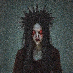 creepy possessed woman with hair standing straight up and her eyes glowing red , made by Stanley Artgerm Lau, WLOP, Rossdraws, ArtStation, CGSociety, concept art, cgsociety, octane render, trending on artstation, artstationHD, artstationHQ, unreal engine, 4k, 8k,