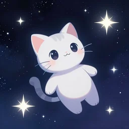 cosmic kitty floating in space, bright stars, anime, a fantasy digital painting by Greg Rutkowski and James Gurney, trending on Artstation, highly detailed