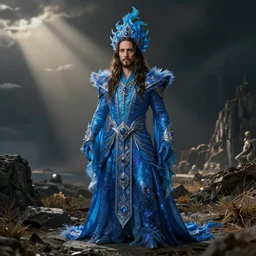 photo of a blue genie in the form of jared leto