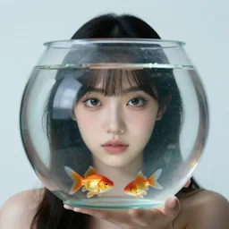 portrait of a character with a fishbowl for a hed