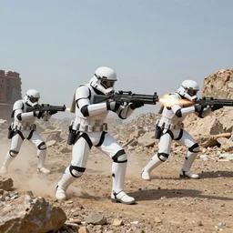 action photography, fast paced, imperial commando troopers traversing through rough terrain, blaster fire bright as neon, huge explosions, total chaos, sci fi alien world, 2 d digital, concept art, photoshop, trending on artstation, star wars, hd, 8 k, hyperrealist, detailed picture, breathtaking, groundbreaking, awe inspiring, arnold render, unreal engine 5, award winning