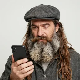 a middle age bearded social media dork with flat 🧢 cap and a fake guru vibe