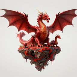 a crimson flying island surrounded by dragons, digital art