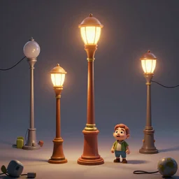 a cartoony light posts, electric cables, various items, in the style of Rayman origins, michael ancel, Ruan Jia and Mandy Jurgens and Greg Rutkowski, trending on Artstation, award winning, unreal engine, octane render H 1024