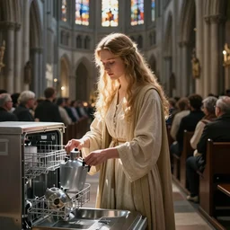 thousands of people packing a massive cathedral to worship a dishwasher
