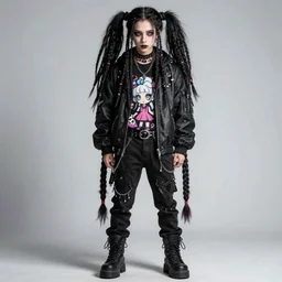 portrait of an aesthetic punk goth guy with long dreads, inspired by lisa frank, anime, detailed anime, hyper detailed anime, realistic anime, hyper realistic anime, cel shading, toon shading, straight on, hd, 4 k, 2 point studio lighting, detailed, highly detailed, concept art, full body character concept art,
