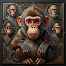 funky monkey, by peter afshar, michael hutter, don maitz, tim white and craola : : highly intricate, sophisticated and complex, center framed, digital painting, concept art, hyperrealism, cinema 4 d, 8 k resolution, 6 4 megapixels, cgsociety, zbrush central, behance hd, hypermaximalist, a masterpiece, parallax, geometric cel