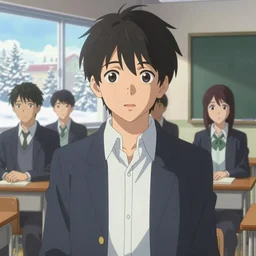 boy's love anime modern high school classroom in winter clear day, expert high detail concept art cinematic, perfect proportions defined face, vivid colors, pixar undertones, photorealistic shaded lighting wallpaper ilya kuvshinov, katsuhiro, makoto shinkai, wlop loish and clamp style, trending on art station, popular artist art