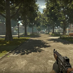 screen shot of COD, in the park, Gun in the lower right corner