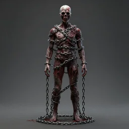 a mannequin bound in chains, horror art, dark, creepy, detailed render, 8k, cgsociety