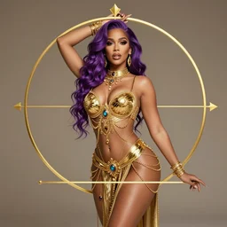 goddess bebe rexha, purple hair, seductive pose, golden ratio, ornemental, curvaceous, elegant, intricate, artstation, 8 k, ultra detailed.