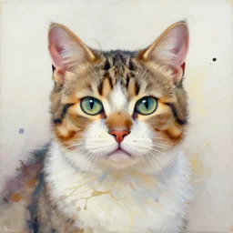 nature cat portrait an oil painting splashes with many colors and shapes by gustav klimt greg rutkowski and alphonse mucha, polycount, generative art, psychedelic, fractalism, glitch art