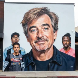 robin williams street art mural by amanda stubbs x sachin teng x supreme : 1 high contrast, hard edges, matte painting, geometric shapes, masterpiece : 1