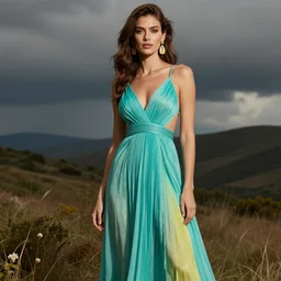 a sexy summer dress with tourmaline colors, trendy, gorgeous unique
