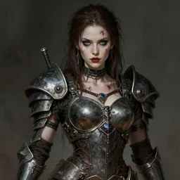 portrait of beautiful young gothic maiden, cyberpunk armor, a lot of scars, warhammer, highly detailed, artstation, illustration, art by gustav klimt
