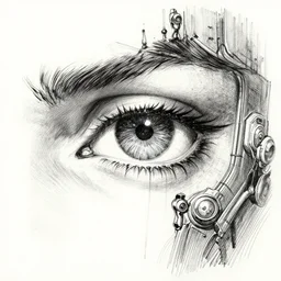 beautiful ink sketch, dieselpunk high fantasy, a close - up eye, by chris riddell, ilya kuvshinov, wlop, krenz kushart, boris vallejo, ayami kojima and ayami kojima