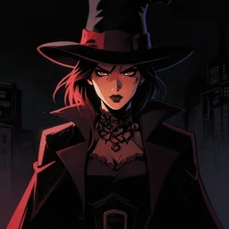cell shaded, portrait of a woman magician, dark background, dramatic bold lighting, solid colors and blacks, thick line art, dark shadows, sharp edges, artstation, photoshop, trending, grunge, high contrast, comic, graphic novel, dark background, digital 2 d, artstation, marcin sobon, city of mist