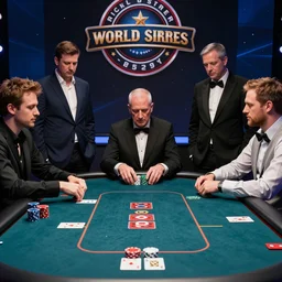 studio professional photo of the gods of poker conspiring against phil hellmuth in the world series of poker final table, wide angle lens, 3 5 mm, canon, sharp focus, centered shot at the table, breathtaking, groundbreaking, award winning, superb, cinematic, 4 k, high resolution, hyper realist, intricate, ultra detailed