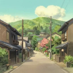 studio ghibli style wallpaper, japanese city, washed out, lo fi, pleasant colors