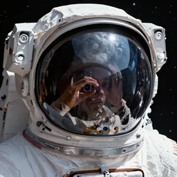 reflection of outer space from an astronaut's helmet