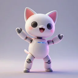 product photo of a futuristic happy surprised robot pet, asymmetric face minimalistic cute, by artgerm and greg rutkowski and marc newson and zaha hadid, alphonse mucha, samsung apple webcam, matte glossy materials, neon, kitten puppy pig. flowing dancing pose. three quarter view, volumetric light, detailed, octane render, midsommar